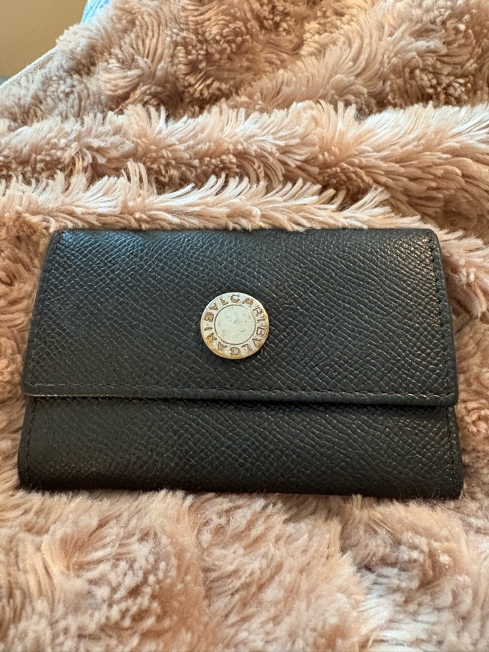 BVLGARI Black Textured Leather Key Holder  with Coin Snap